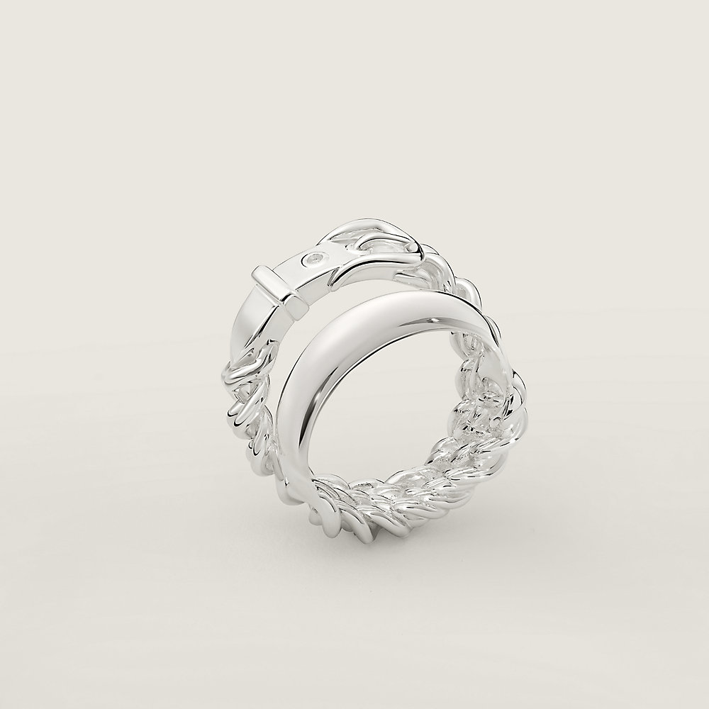 Boucle Sellier Inflexible ring, large model - Silver | Hermès
